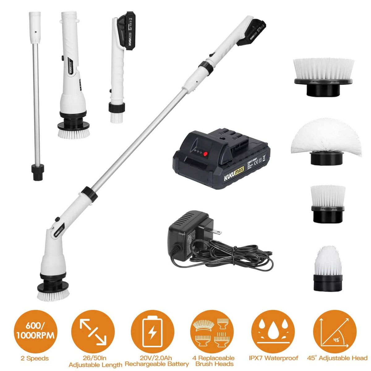 Electric Cordless Spin Scrubber Cleaning Brush with 4 Replaceable Heads - A-1 Thread Vault