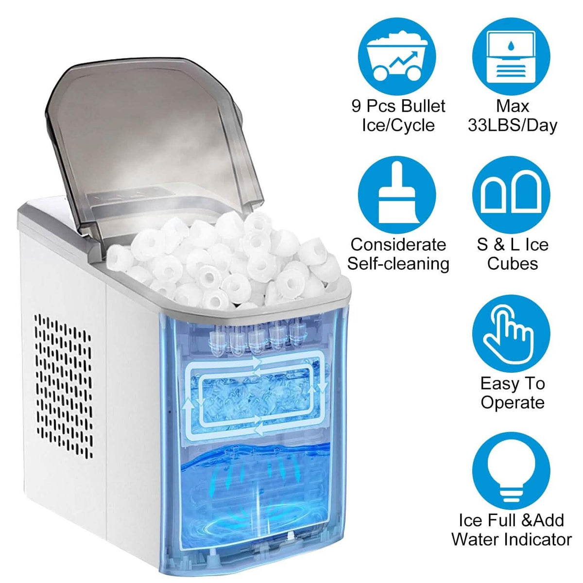 Electric Countertop Ice Make with Ice Scoop Basket Self Cleaning - A-1 Thread Vault