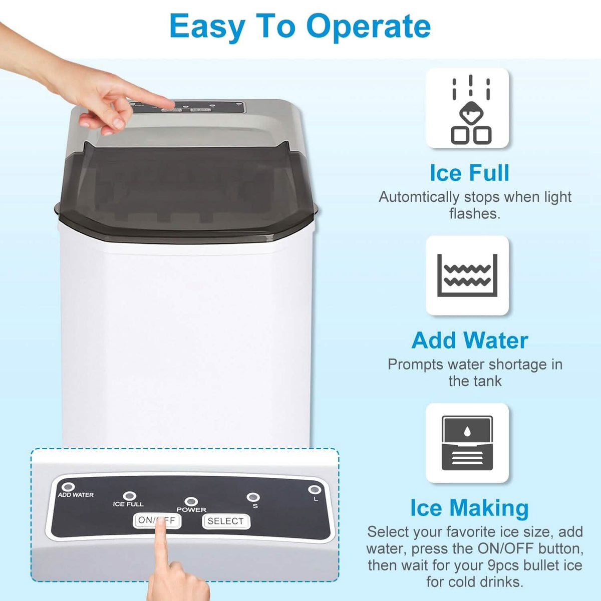 Electric Countertop Ice Make with Ice Scoop Basket Self Cleaning - A-1 Thread Vault