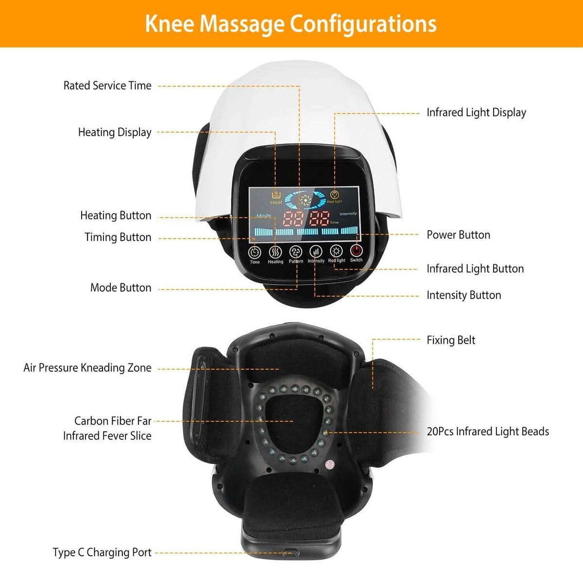 Electric Rechargeable Knee Massager Infrared Heat Pain Relief Therapy - A-1 Thread Vault