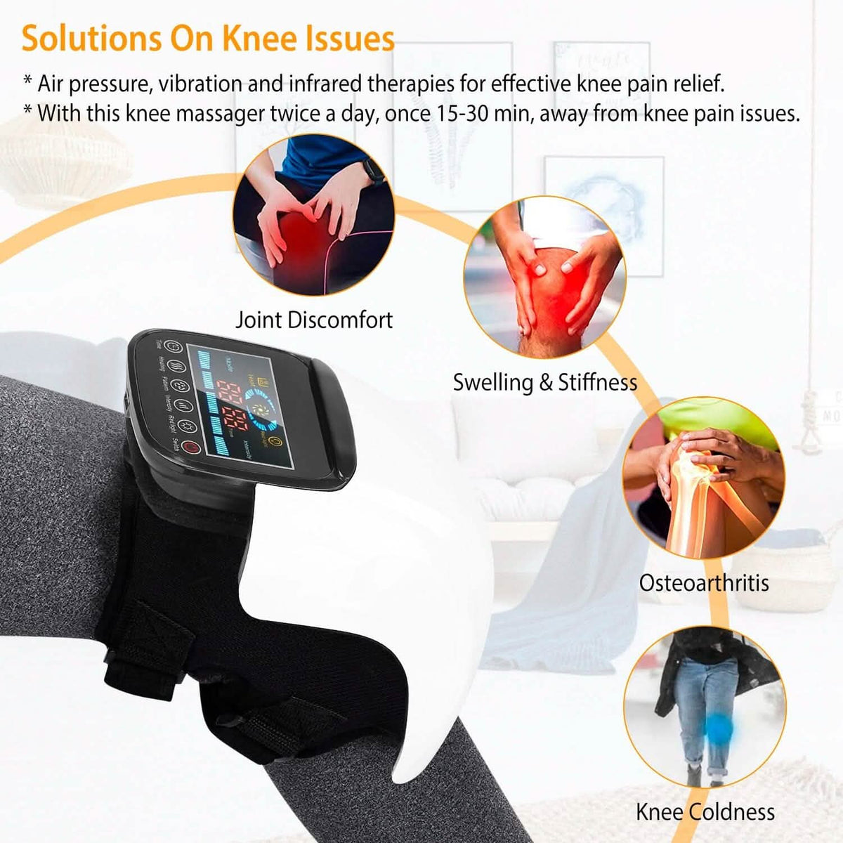 Electric Rechargeable Knee Massager Infrared Heat Pain Relief Therapy - A-1 Thread Vault