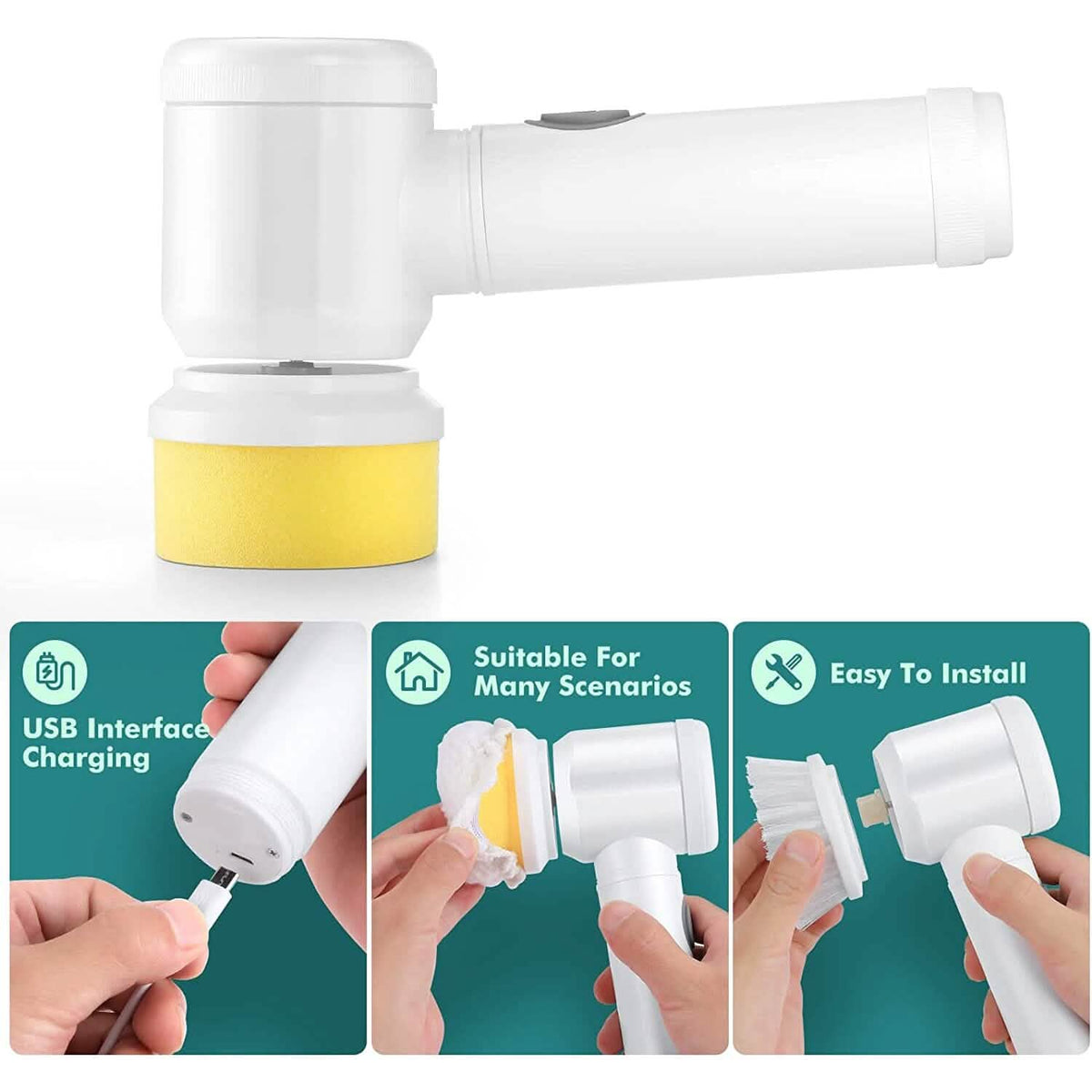 Electric Spin Scrubber Electric Cleaning Brush with 3 Brush Heads - A-1 Thread Vault