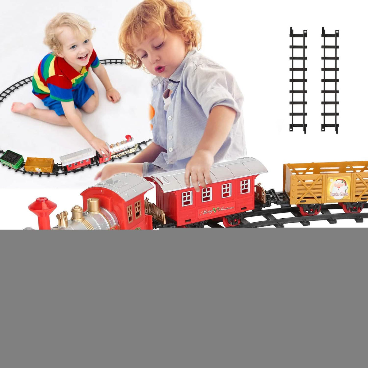 Electric Train Set Steam Locomotive Passenger Coach Coal with Sounds Light Railway - A-1 Thread Vault