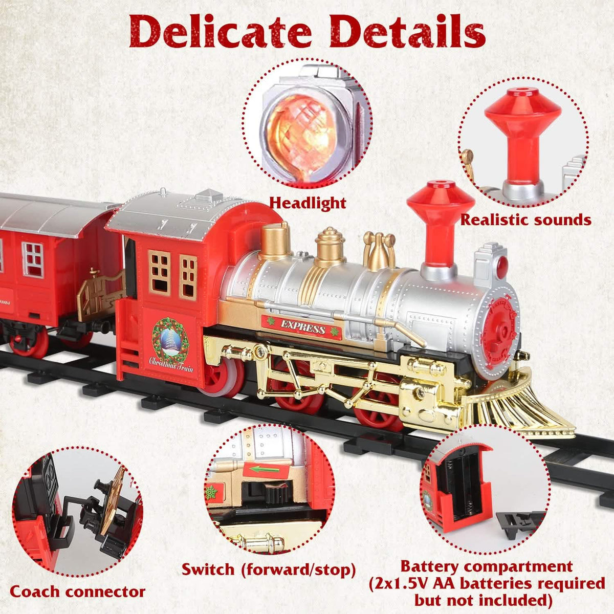 Electric Train Set Steam Locomotive Passenger Coach Coal with Sounds Light Railway - A-1 Thread Vault