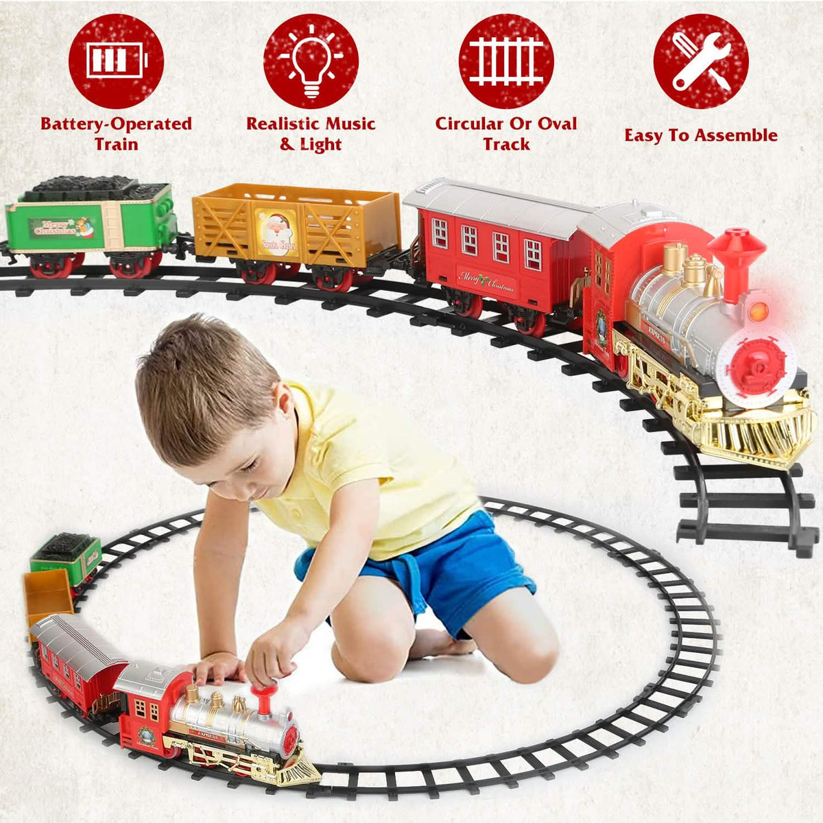 Electric Train Set Steam Locomotive Passenger Coach Coal with Sounds Light Railway - A-1 Thread Vault