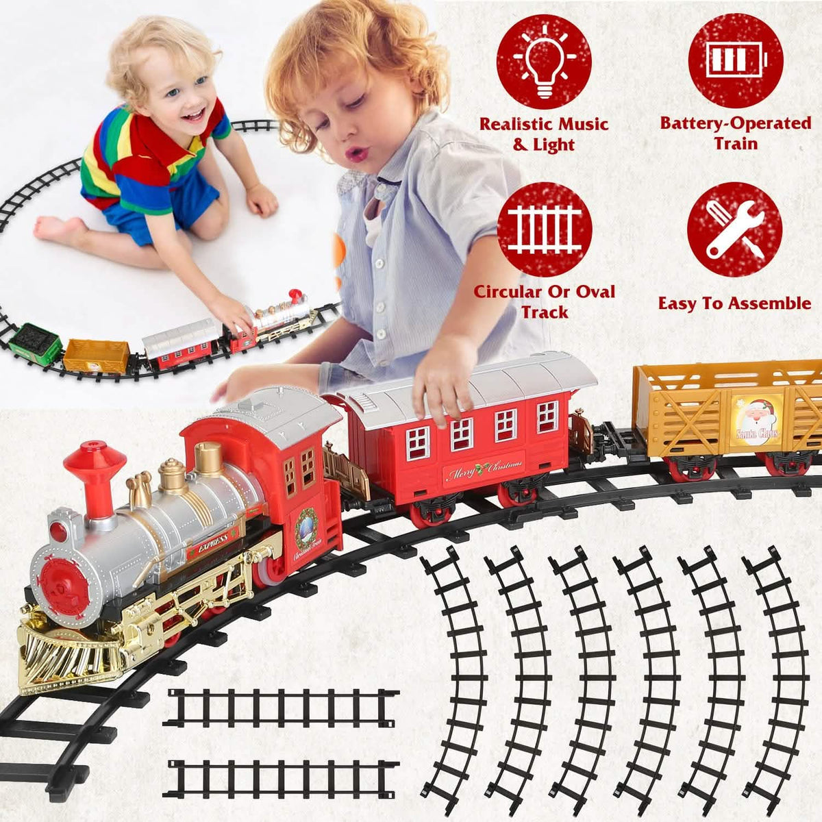 Electric Train Set Steam Locomotive Passenger Coach Coal with Sounds Light Railway - A-1 Thread Vault