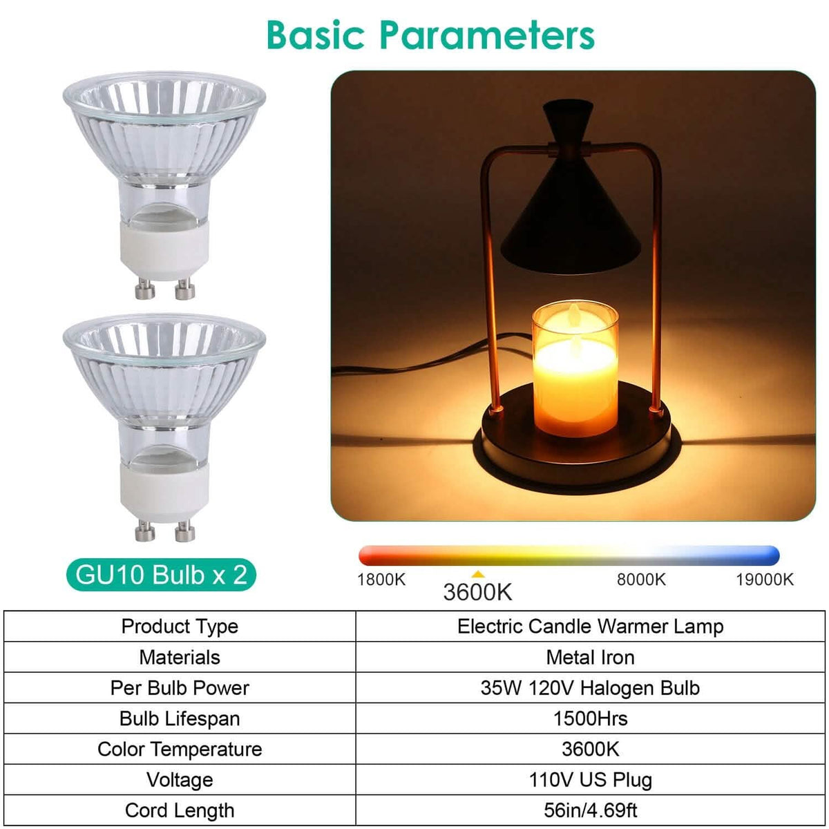 Electric Wax Melt Warmer Lamp Dimmable with 2 GU10 Bulbs - A-1 Thread Vault