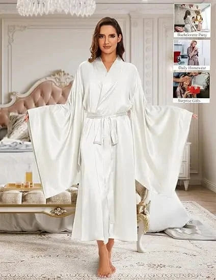 Elegant Floor Long Length Robe Silk Bridal Wedding Dressing Kimono Robe Bridal Party Bride Robe Black Kimono Robe - A-1 Thread Vault