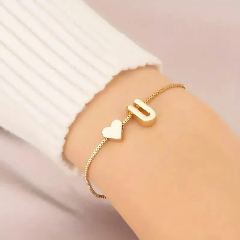 Elegant Love Heart Charm Bracelet - Delicate Minimalist Link Chain - A-1 Thread Vault