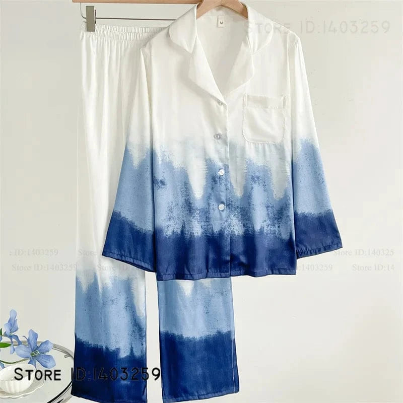 Elegant Silk Satin Women Pajamas Set Lounge Wear Sexy Lingerie Long Sleeve Trouser Pijamas Suit Loose Casual Sleepwear Homewear - A-1 Thread Vault