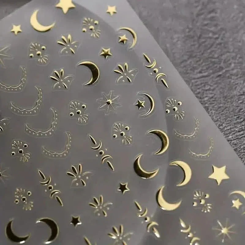Embossed Three-dimensional Star and Moon Pattern Nail Stickers - A-1 Thread Vault