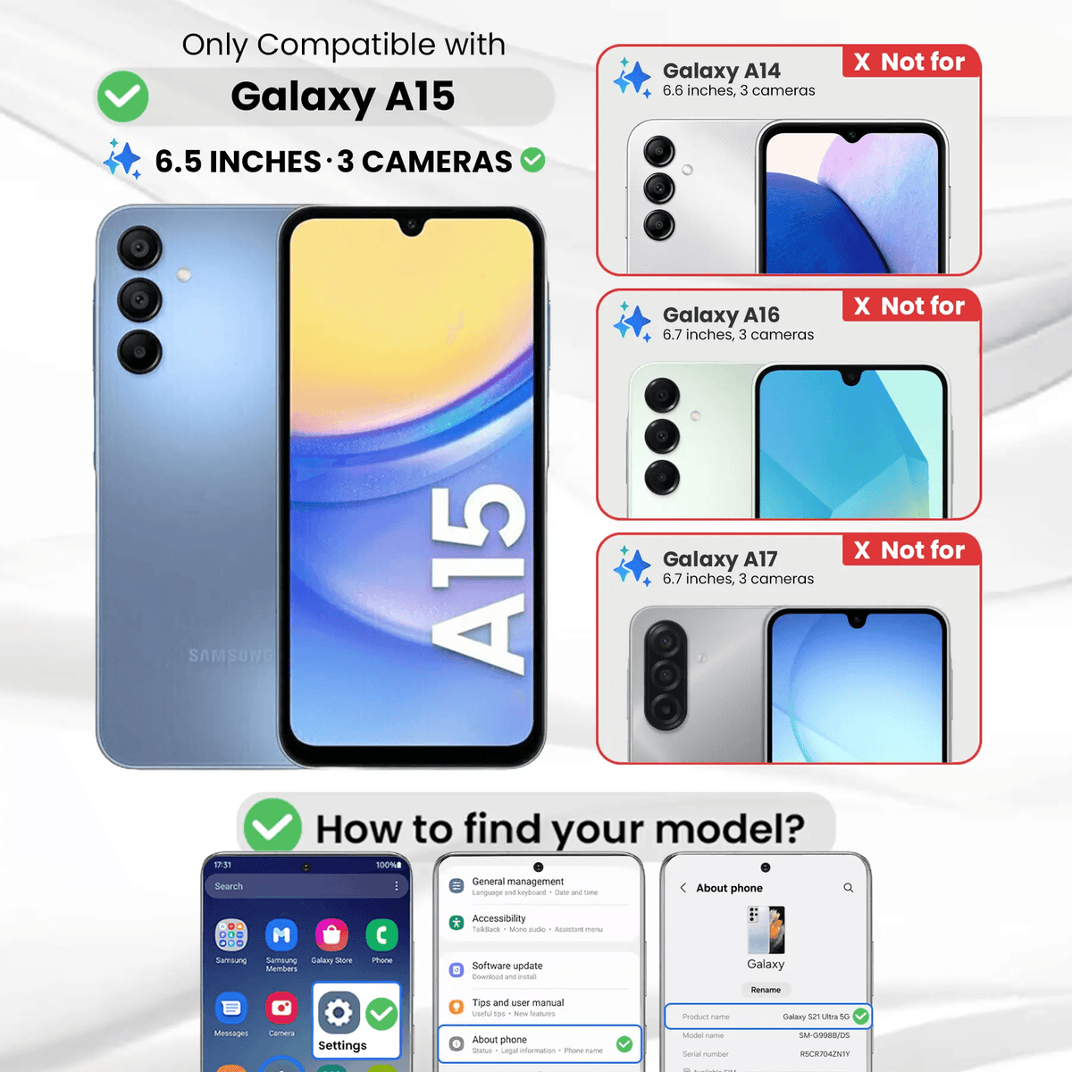 Entronix Clear Screen Protector Compatible with Galaxy A15 - 3-Piece Combo - A-1 Thread Vault