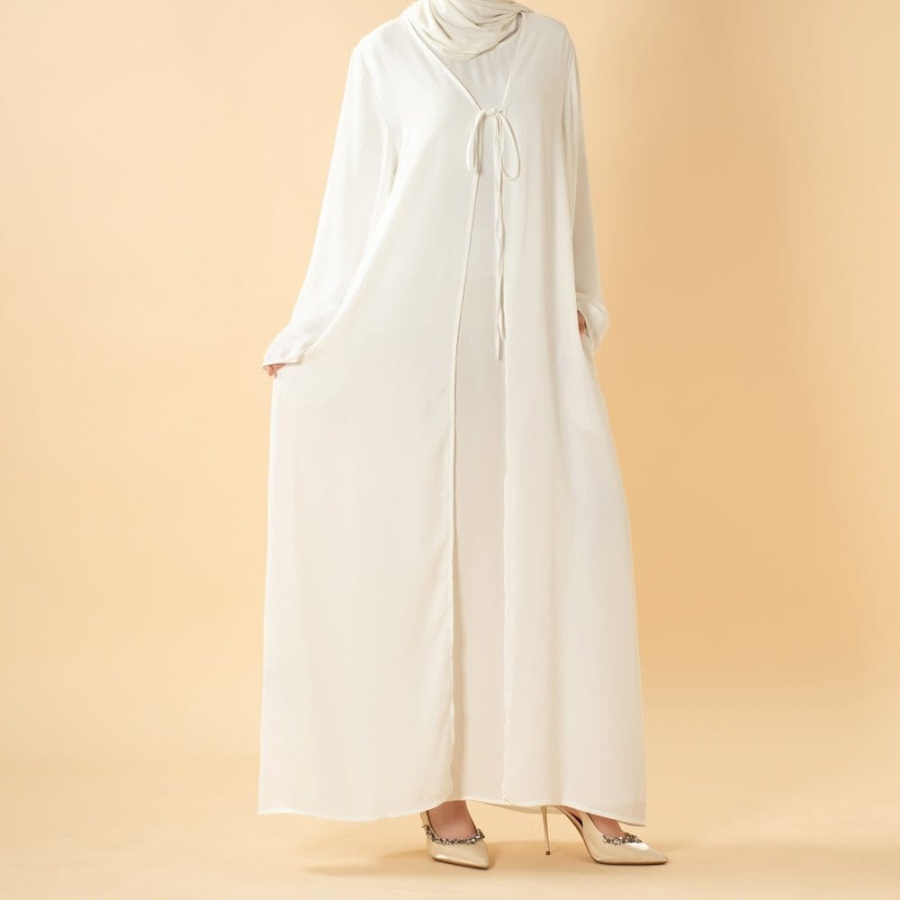 Essential Zoom Open Front Abaya with Tie Closure & Pockets (MOA309) - A-1 Thread Vault