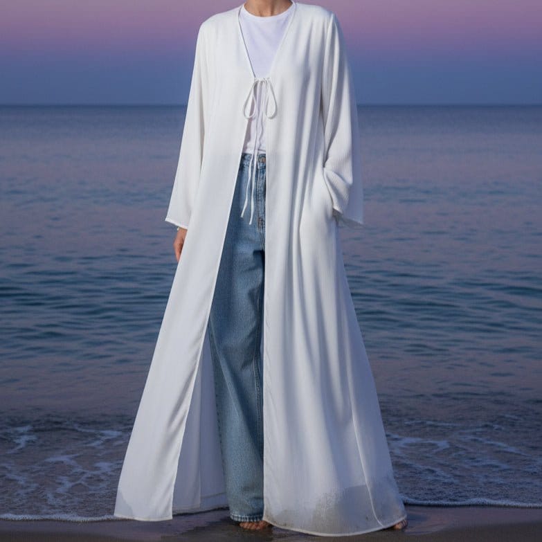 Essential Zoom Open Front Abaya with Tie Closure & Pockets (MOA309) - A-1 Thread Vault