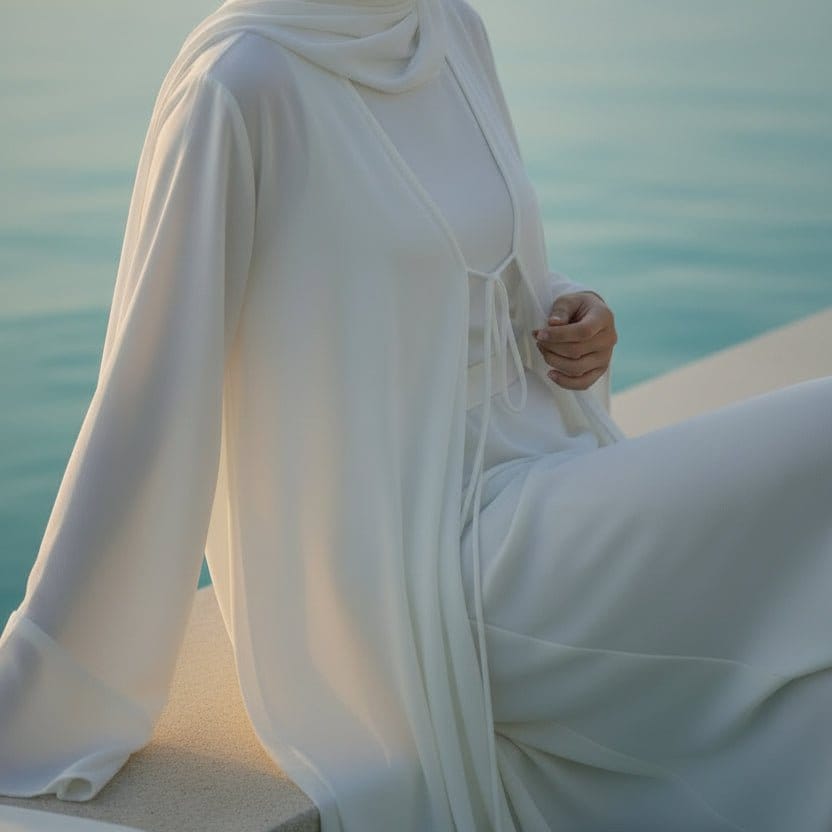 Essential Zoom Open Front Abaya with Tie Closure & Pockets (MOA309) - A-1 Thread Vault
