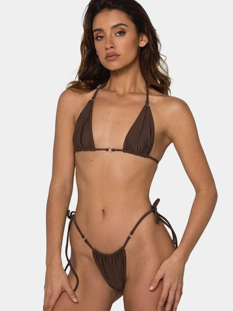 European and American Three-point Neckline Tied Triangle Sexy Bikini Swimsuit Women's Tight Fitting High Waisted Sexy Swimsuit - A-1 Thread Vault