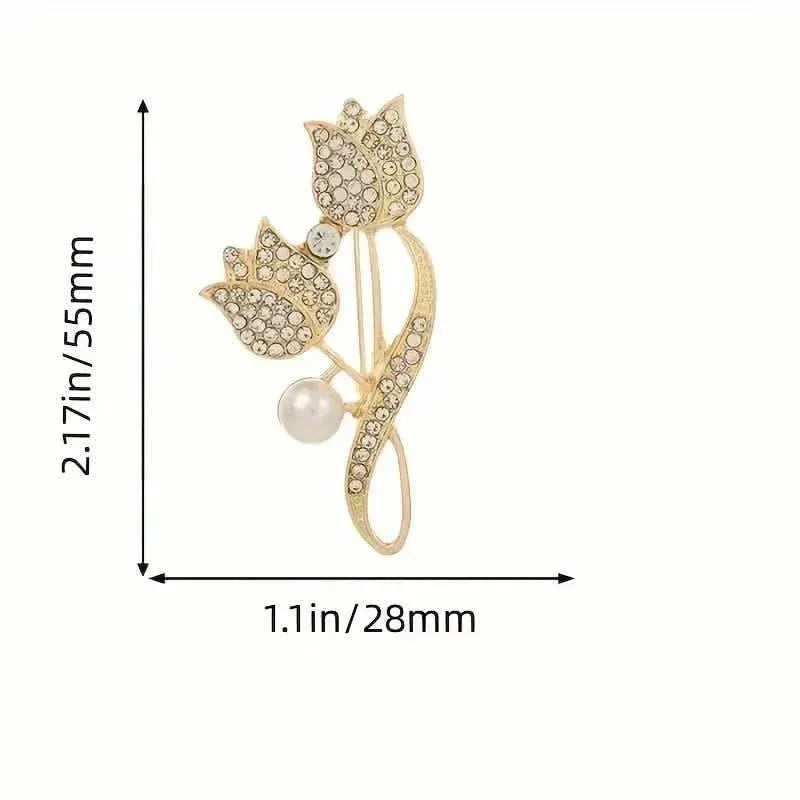 Exquisite Tulip-Shaped Faux Pearl Brooch Adorned with Artificial Diamond - A-1 Thread Vault