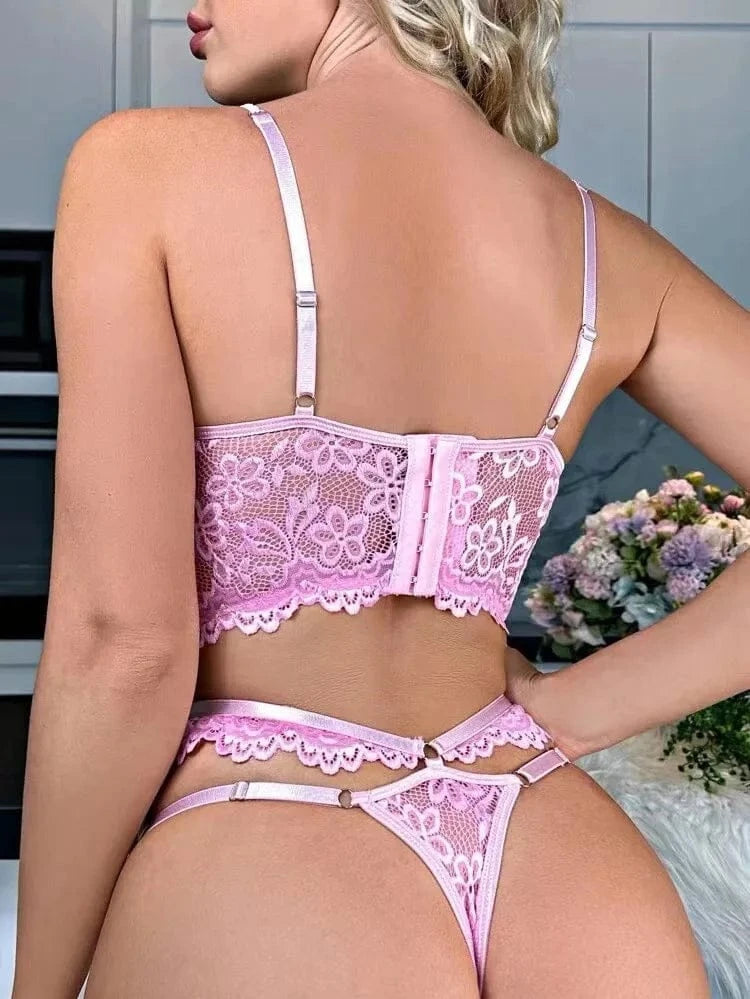 Fancy Lingerie Floral Lace Bra Set Bilizna Luxury Sensual Underwear Sexy Erotic Fairy Fine Lace See Through Exotic Sets - A-1 Thread Vault