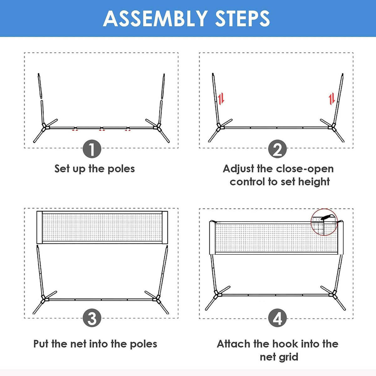 Femor FS051 10ft. Height Adjustable Volleyball Net - A-1 Thread Vault