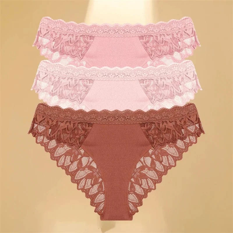 FINETOO 3Pcs Lace Hollow Out Underwear for Women Sexy Low-Waist Floral Briefs Female Invisible Breathable Lingerie Soft Intimate - A-1 Thread Vault
