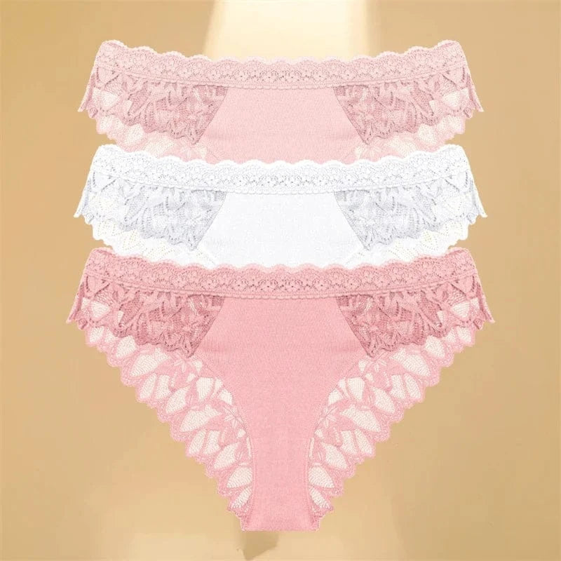 FINETOO 3Pcs Lace Hollow Out Underwear for Women Sexy Low-Waist Floral Briefs Female Invisible Breathable Lingerie Soft Intimate - A-1 Thread Vault