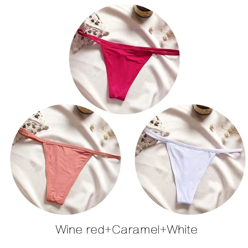FINETOO 3Pcs/set Sexy Low-rise Thongs Women Bikini Panties T-back Underpants M-XL Female G-String Panty Ladies Thong Lingerie - A-1 Thread Vault