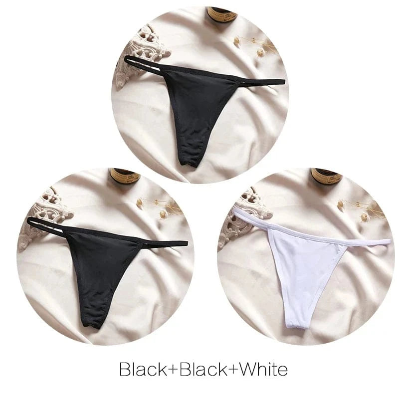 FINETOO 3Pcs/set Sexy Low-rise Thongs Women Bikini Panties T-back Underpants M-XL Female G-String Panty Ladies Thong Lingerie - A-1 Thread Vault