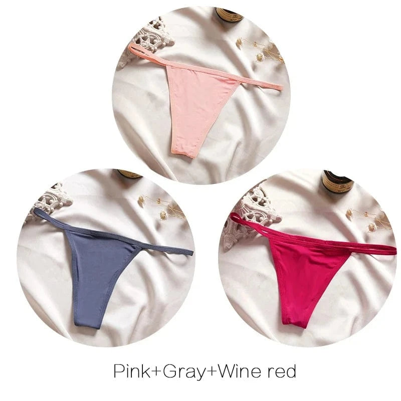 FINETOO 3Pcs/set Sexy Low-rise Thongs Women Bikini Panties T-back Underpants M-XL Female G-String Panty Ladies Thong Lingerie - A-1 Thread Vault