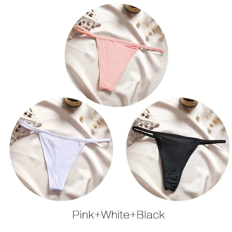 FINETOO 3Pcs/set Sexy Low-rise Thongs Women Bikini Panties T-back Underpants M-XL Female G-String Panty Ladies Thong Lingerie - A-1 Thread Vault