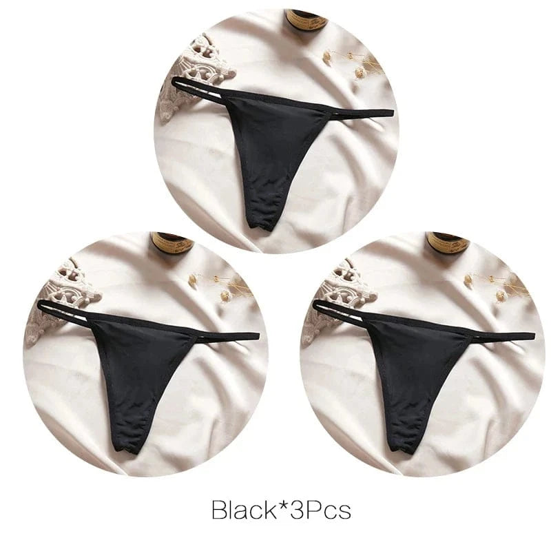 FINETOO 3Pcs/set Sexy Low-rise Thongs Women Bikini Panties T-back Underpants M-XL Female G-String Panty Ladies Thong Lingerie - A-1 Thread Vault