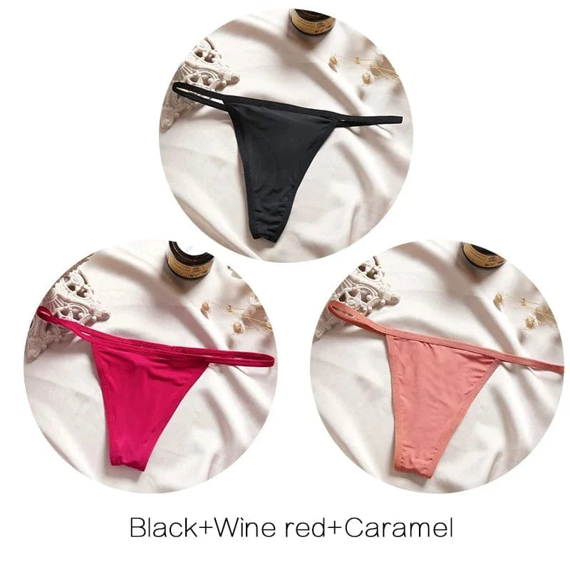 FINETOO 3Pcs/set Sexy Low-rise Thongs Women Bikini Panties T-back Underpants M-XL Female G-String Panty Ladies Thong Lingerie - A-1 Thread Vault