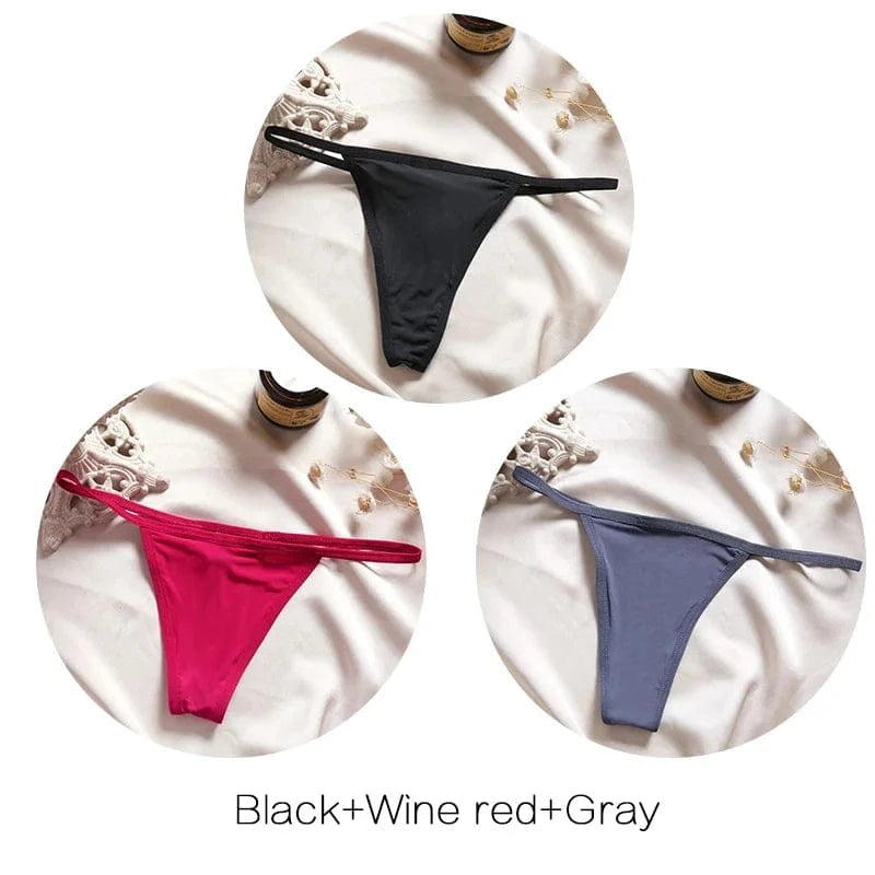 FINETOO 3Pcs/set Sexy Low-rise Thongs Women Bikini Panties T-back Underpants M-XL Female G-String Panty Ladies Thong Lingerie - A-1 Thread Vault