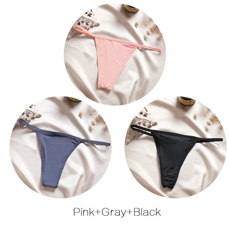 FINETOO 3Pcs/set Sexy Low-rise Thongs Women Bikini Panties T-back Underpants M-XL Female G-String Panty Ladies Thong Lingerie - A-1 Thread Vault