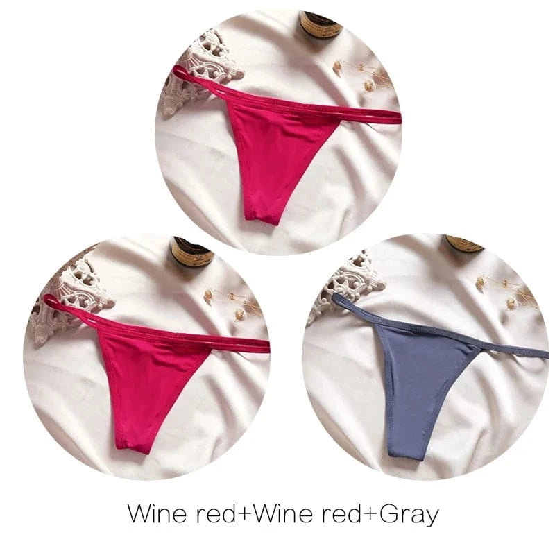 FINETOO 3Pcs/set Sexy Low-rise Thongs Women Bikini Panties T-back Underpants M-XL Female G-String Panty Ladies Thong Lingerie - A-1 Thread Vault