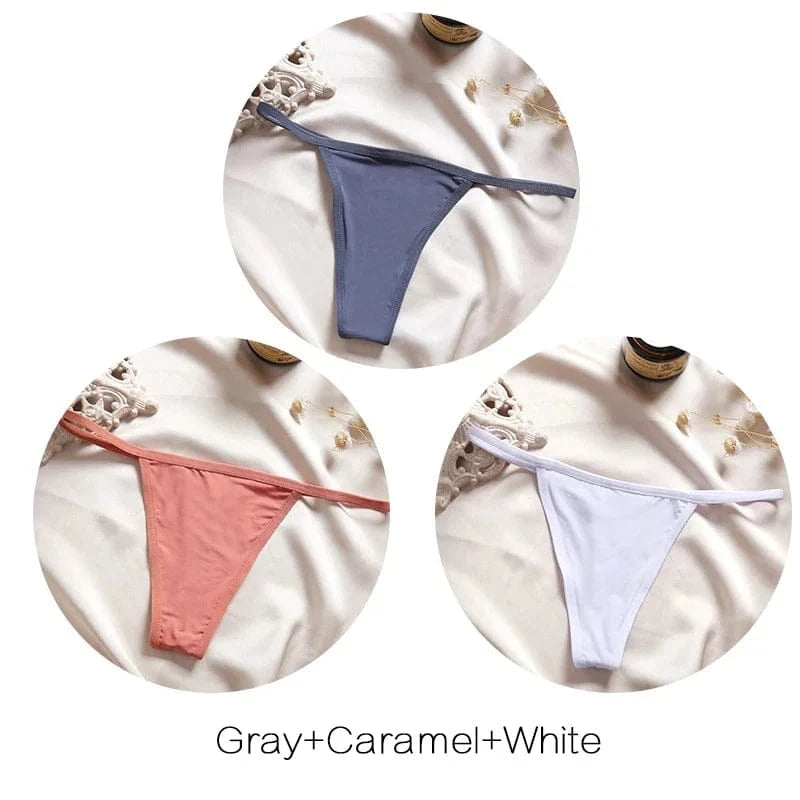 FINETOO 3Pcs/set Sexy Low-rise Thongs Women Bikini Panties T-back Underpants M-XL Female G-String Panty Ladies Thong Lingerie - A-1 Thread Vault