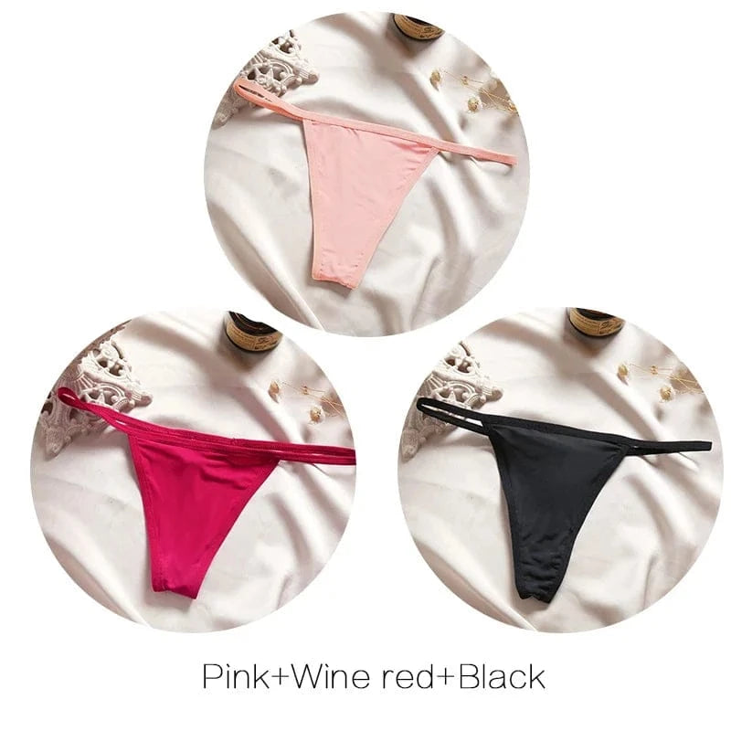 FINETOO 3Pcs/set Sexy Low-rise Thongs Women Bikini Panties T-back Underpants M-XL Female G-String Panty Ladies Thong Lingerie - A-1 Thread Vault