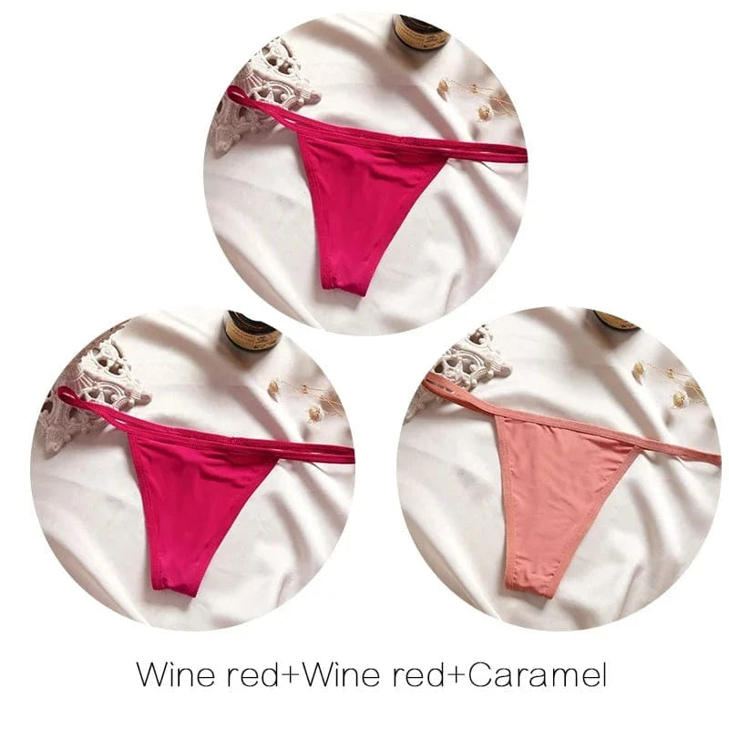 FINETOO 3Pcs/set Sexy Low-rise Thongs Women Bikini Panties T-back Underpants M-XL Female G-String Panty Ladies Thong Lingerie - A-1 Thread Vault