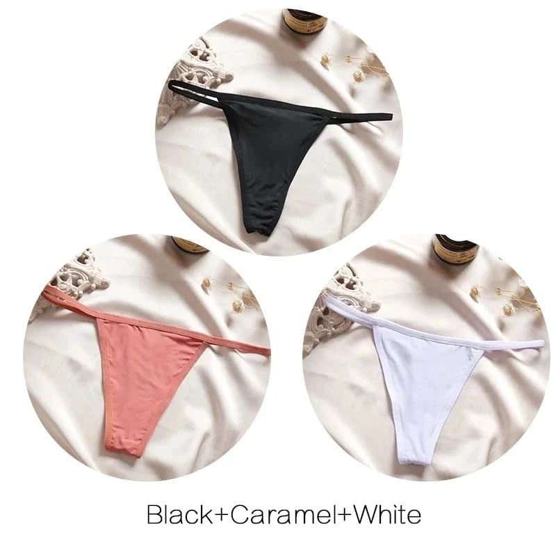 FINETOO 3Pcs/set Sexy Low-rise Thongs Women Bikini Panties T-back Underpants M-XL Female G-String Panty Ladies Thong Lingerie - A-1 Thread Vault