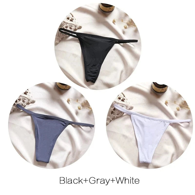 FINETOO 3Pcs/set Sexy Low-rise Thongs Women Bikini Panties T-back Underpants M-XL Female G-String Panty Ladies Thong Lingerie - A-1 Thread Vault