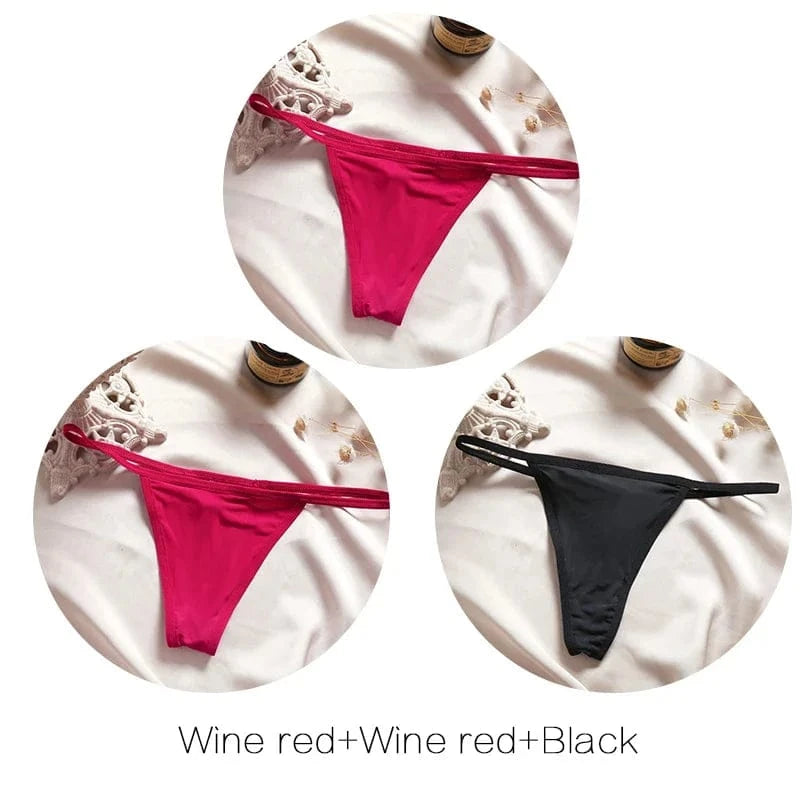 FINETOO 3Pcs/set Sexy Low-rise Thongs Women Bikini Panties T-back Underpants M-XL Female G-String Panty Ladies Thong Lingerie - A-1 Thread Vault