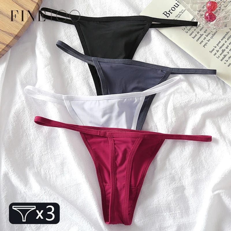 FINETOO 3Pcs/set Sexy Low-rise Thongs Women Bikini Panties T-back Underpants M-XL Female G-String Panty Ladies Thong Lingerie - A-1 Thread Vault