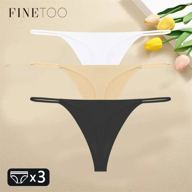 FINETOO 3PCS Women Seamless Thongs Sexy Low Waist Bikini Panties Female Traceless Underpants Ladies Solid Color T-back XS-XL - A-1 Thread Vault