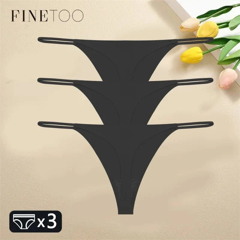 FINETOO 3PCS Women Seamless Thongs Sexy Low Waist Bikini Panties Female Traceless Underpants Ladies Solid Color T-back XS-XL - A-1 Thread Vault