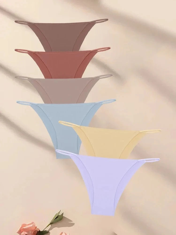 FINETOO 6Pcs Seamless Ice Silk Underwear for Women Sexy Thin Strap Briefs Girls Low Waist Breathable Panties No Trace Lingerie - A-1 Thread Vault