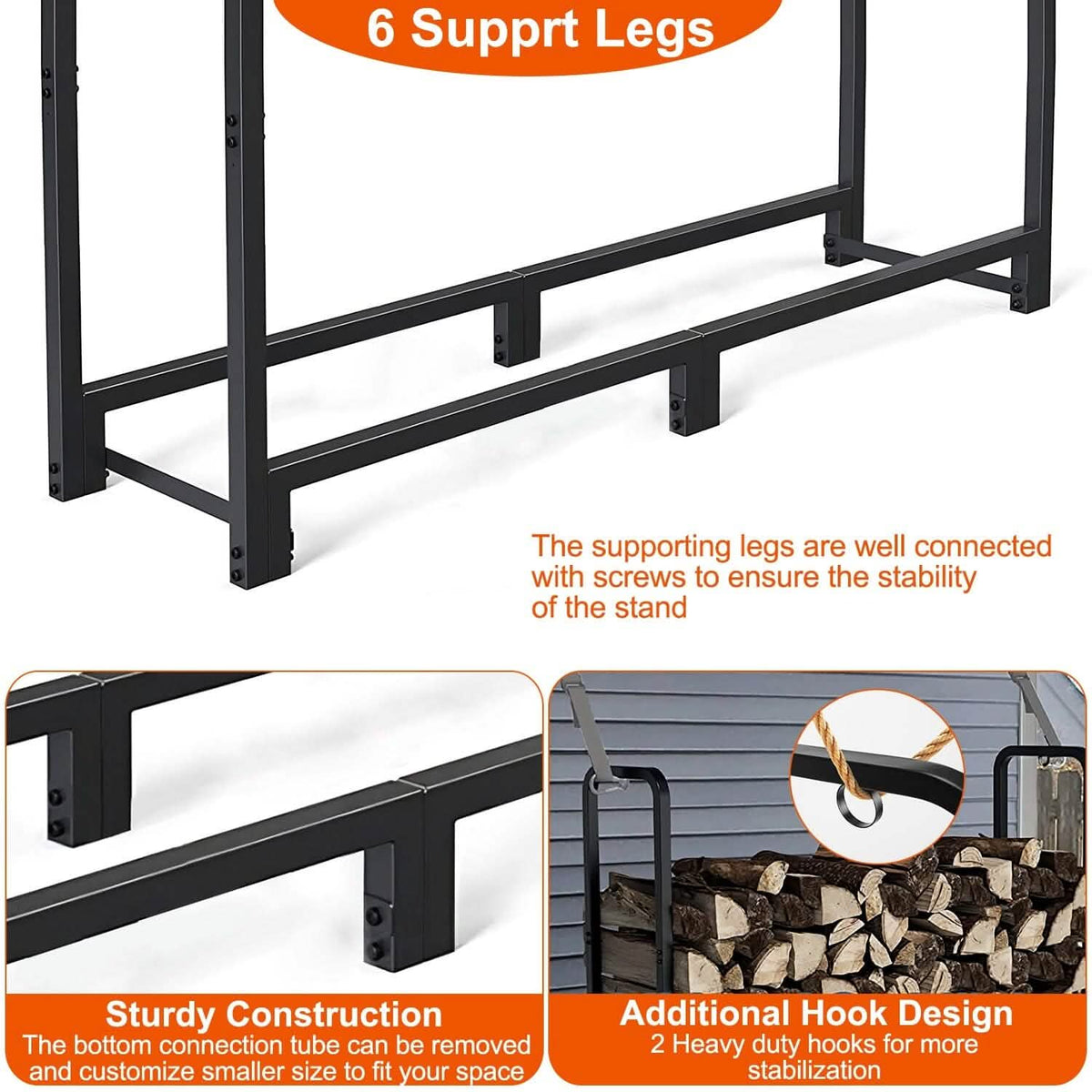 Firewood Log Rack 2500lbs Iron Storage Stacking Rack - A-1 Thread Vault