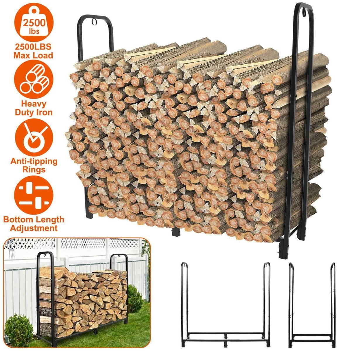 Firewood Log Rack 2500lbs Iron Storage Stacking Rack - A-1 Thread Vault