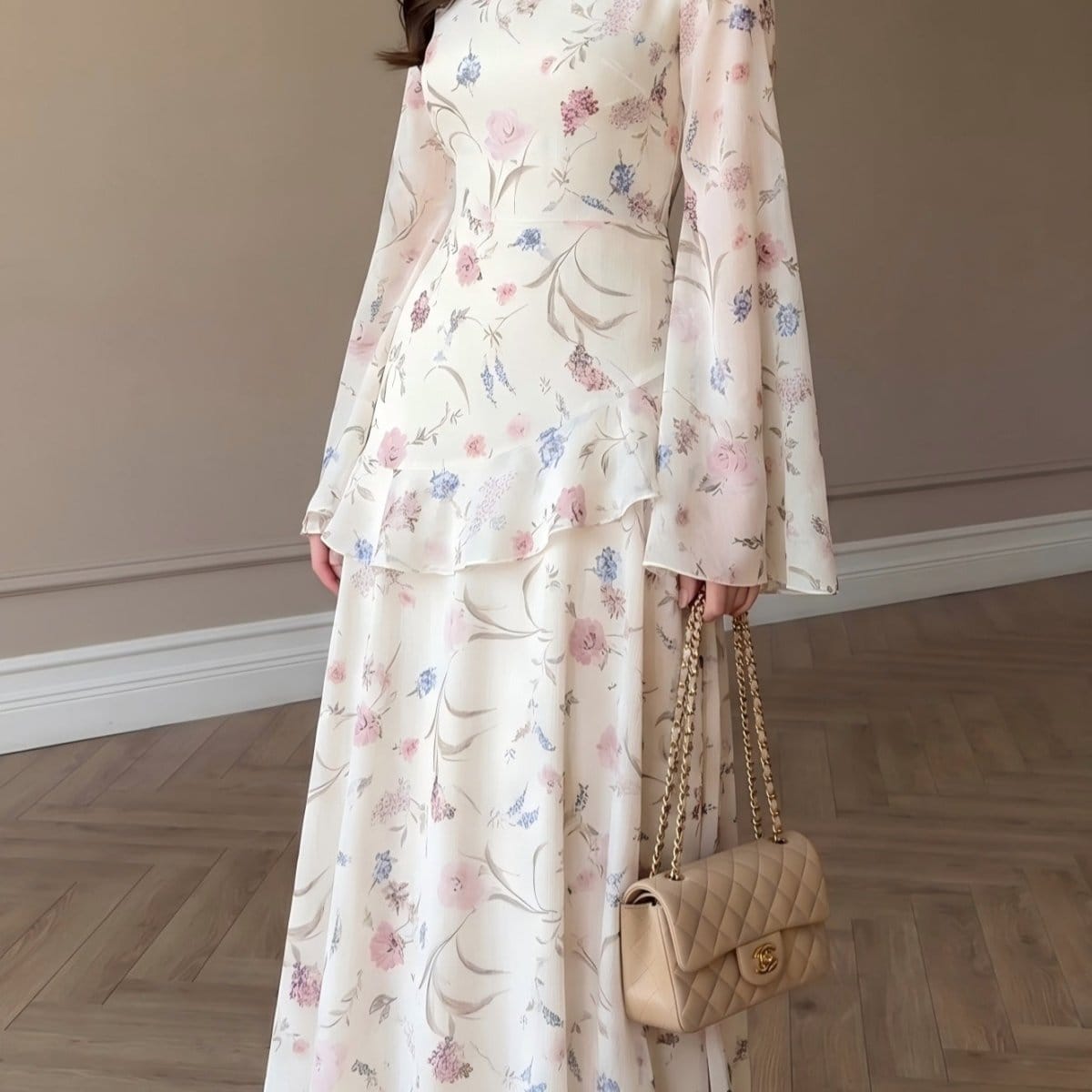 Floral Chiffon Maxi Dress(MS432) - A-1 Thread Vault