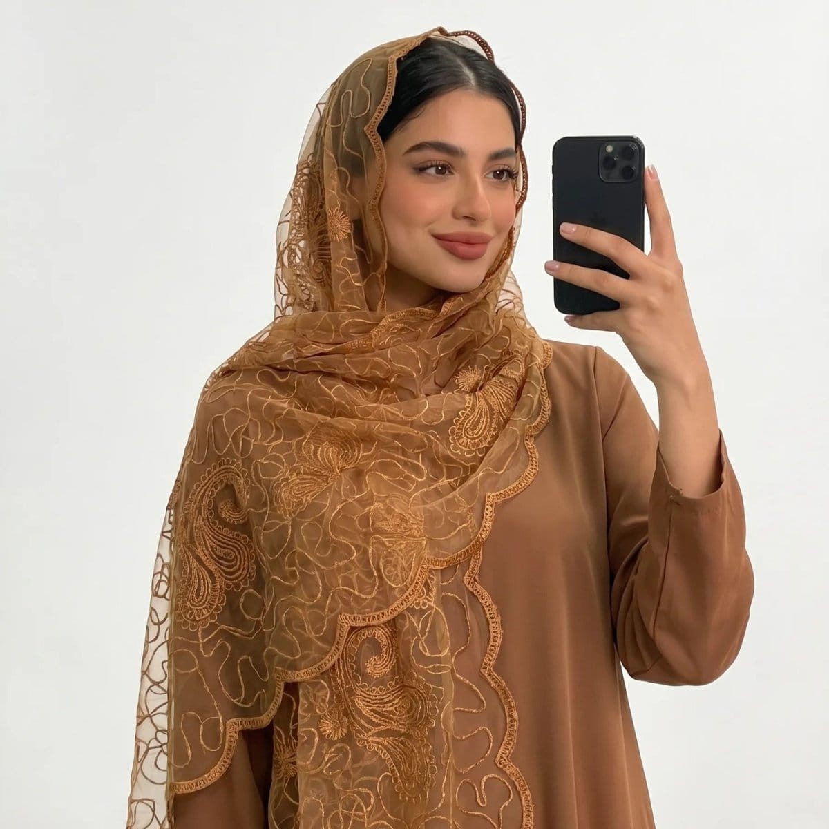 Floral Lace Embroidered Mesh Hijab(MH235) - A-1 Thread Vault