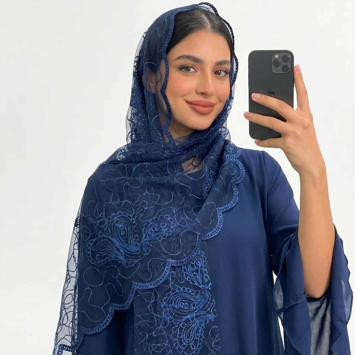 Floral Lace Embroidered Mesh Hijab(MH235) - A-1 Thread Vault