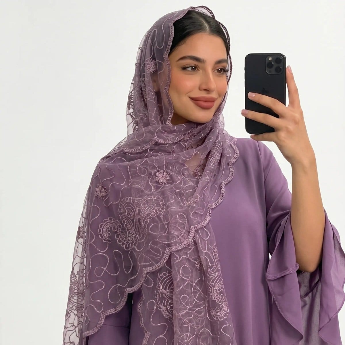 Floral Lace Embroidered Mesh Hijab(MH235) - A-1 Thread Vault